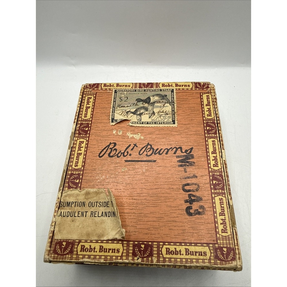 Vintage Robt. Burns Cigarillos 5 Cent Small Cigar Box Smoke W/ 1955 Duck Stamp - Picture 2 of 5